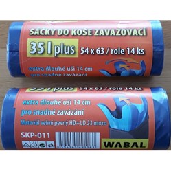 SÁČKY do koše zavazovací plus 54 x 63 cm, 25 mik., extra dlouhé uši, 35 l, 14 ks 