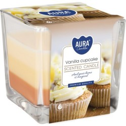 SVÍČKA vonná ve skle tříbarevná Vanilla + Cupcake
