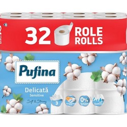 Toaletní papír PUFINA Sensitive Aquabond 3vrstvý 100 % celulóza 32 ks.(1306032)