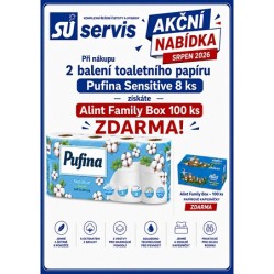 Toaletní papír PUFINA Sensitive Aqua.3vrstvý 2 x 8 ks + Kapesníčky kosmetické 100 ks 2vrstvé ZDARMA