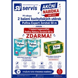 KUCHYŇSKÉ UTĚRKY Pufina  Expert 3vrstvé 2 x 50 m + KAPESNÍČKY kosmetické Pufina Natura 60 ks 3vrstvé 100 % celulóza ZDARMA