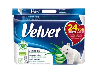 TOALETNÍ PAPÍR Velvet bílý s potiskem 3vrstvý návín 18,3 m 24 ks