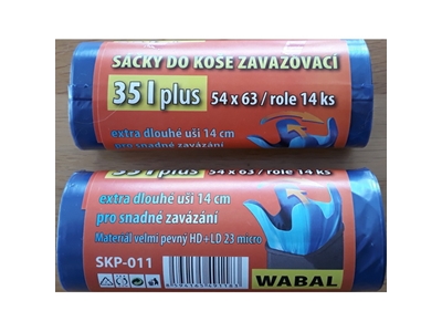 SÁČKY do koše zavazovací plus 54 x 63 cm, 25 mik., extra dlouhé uši, 35 l, 14 ks 