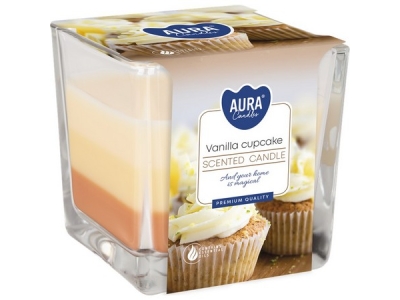 SVÍČKA vonná ve skle tříbarevná Vanilla + Cupcake