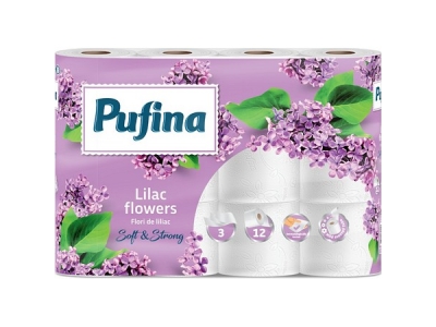 Toaletní papír PUFINA Lilac Flowers 3vrstvý 100 % celulóza 12 ks. (1317012)