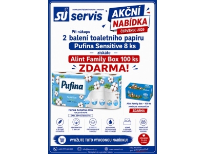Toaletní papír PUFINA Sensitive Aqua.3vrstvý 2 x 8 ks + Kapesníčky kosmetické 100 ks 2vrstvé ZDARMA