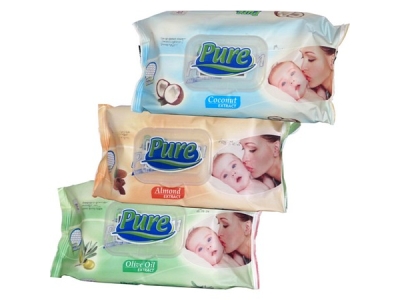 PURE vlhčené ubrousky s clipem 64 ks Oliva