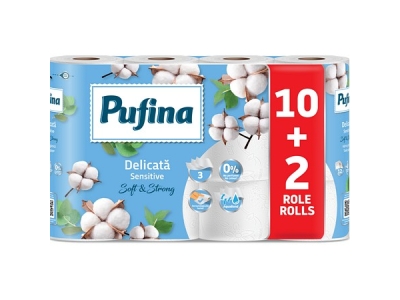 TOAL.PAPÍR PUFINA  Sensitive Aquabond  3 vrst. 100% celulóza 10+2 ks návin 18,9m 1306012